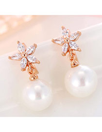 Exquisite Rose Gold Pearl Decorated Flower Shape Design(anti-allergy) Cuprum Stud Earrings