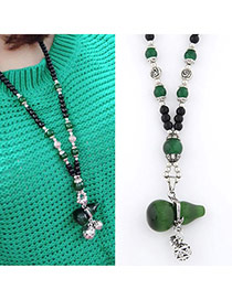Fashion Dark Green Beads Decorated Calabash Shape Pendant Design Alloy Beaded Necklaces