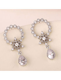 Charming Silver Color Diamond Decorated Water Drop Shape Design(anti-allergy)  Cuprum Stud Earrings