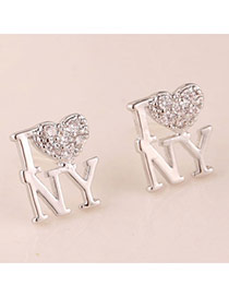 Personalized Silver Color Diamond Decorated Letter Pattern Design(anti-allergy)  Cuprum Stud Earrings