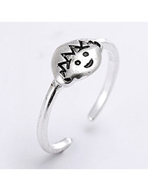 Sweet Silver Color Smiling Face Shape Decorated Open Design  Cuprum Korean Rings