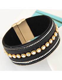 Fashion Black Diamond&rivet Decorated Multilayer Design  Alloy Korean Fashion Bracelet