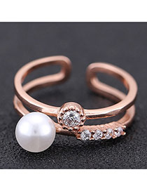 Sweet Rose Gold Diamond Decorated Double Layer Opening Design Zircon Korean Rings