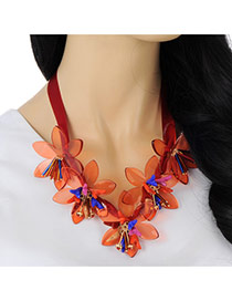Personality Red Five Flowers Decorated Simple Design Mn Acrylic Bib Necklaces