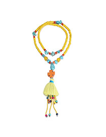 Vintage Multi-color Tassel Pendant Decorated Beads Chain Design Wooden Beaded Necklaces