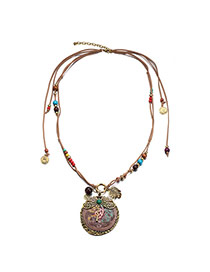Vintage Coffee Insect Shape Pendant Decorated Beads Weaving Chain Design Alloy Bib Necklaces