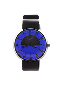 Retro Sapphire Blue Semicircular Pattern Decorated Round Case Design  Plastic Ladies Watches