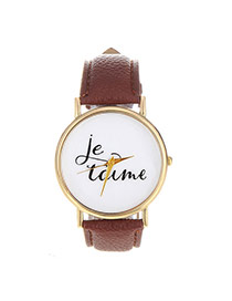 Fashion Coffee Letter Pattern Decorated Simple Design  Pu Ladies Watches