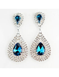 Luxury Peacok Blue Waterdrop Shape Pendant Decorated Hollow Out Design Alloy Stud Earrings