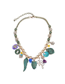 Vintage Multi-colour Shell&owl Decorated Short Chain Design  Alloy Bib Necklaces