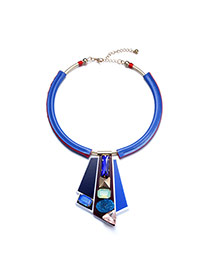 Personality Blue Diamond Decorated Geometry Pendant Design Acrylic Bib Necklaces