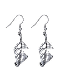 Personality Silver Color Leaf Shape Hollow Out Design Alloy Korean Earrings