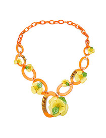 Personality Orange Flower Decorated Chain Design Acrylic Bib Necklaces