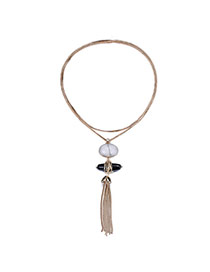 Fashion Gold Colour Tassel Pendant Decorated Simple Design Stone Bib Necklaces