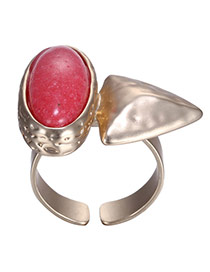 Fashion Red Oval Diamond Decorated Opening Design Rhinestone Korean Rings