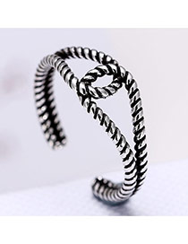 Vintage Anti-silver Knot Shape Decorated Double Layer Opening Ring