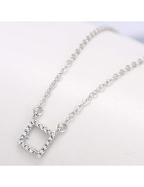 Sweet Silver Color Hollow Out Square Shape Pendant Decorated Pure Color Necklace