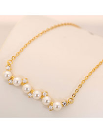 Sweet Gold Color Pearls&diamonds Decorated Long Necklace