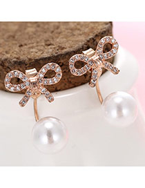 Elegant Rose Gold Pearl Pendant Decorated Bowknot Simple Earrings