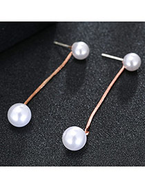 Sweet Rose Gold Double Pearl Decorated Chain Design Earring