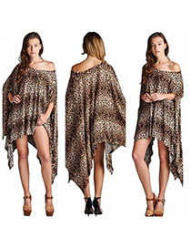 Sexy Leopard Color Leopard Pattern Decorated Batwing Sleeve Irregular Dress