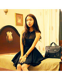 Trendy Black Strepless Tops Design Pure Color Pleated Sleeveless Dress