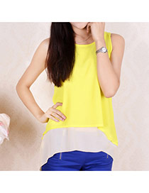Trendy Yellow Simple Design Pure Color Bilayer Sleeveless Shirt