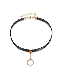 Fashion Gold Color+black Hollow Out Round Shape Decorated Short Chain Necklace