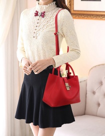 Fashion Red Buckle Decorated Pure Color Shoulder Bag